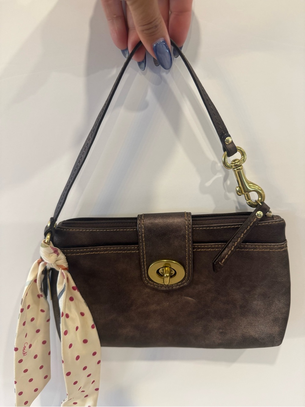 COACH Vintage Metallic Bronze Leather Turnlock Shoulder Bag / Wristlet